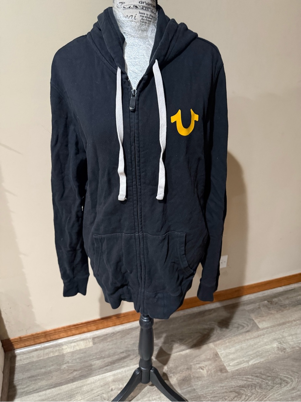 True Religion Black Zip Hoodie with Yellow Logo